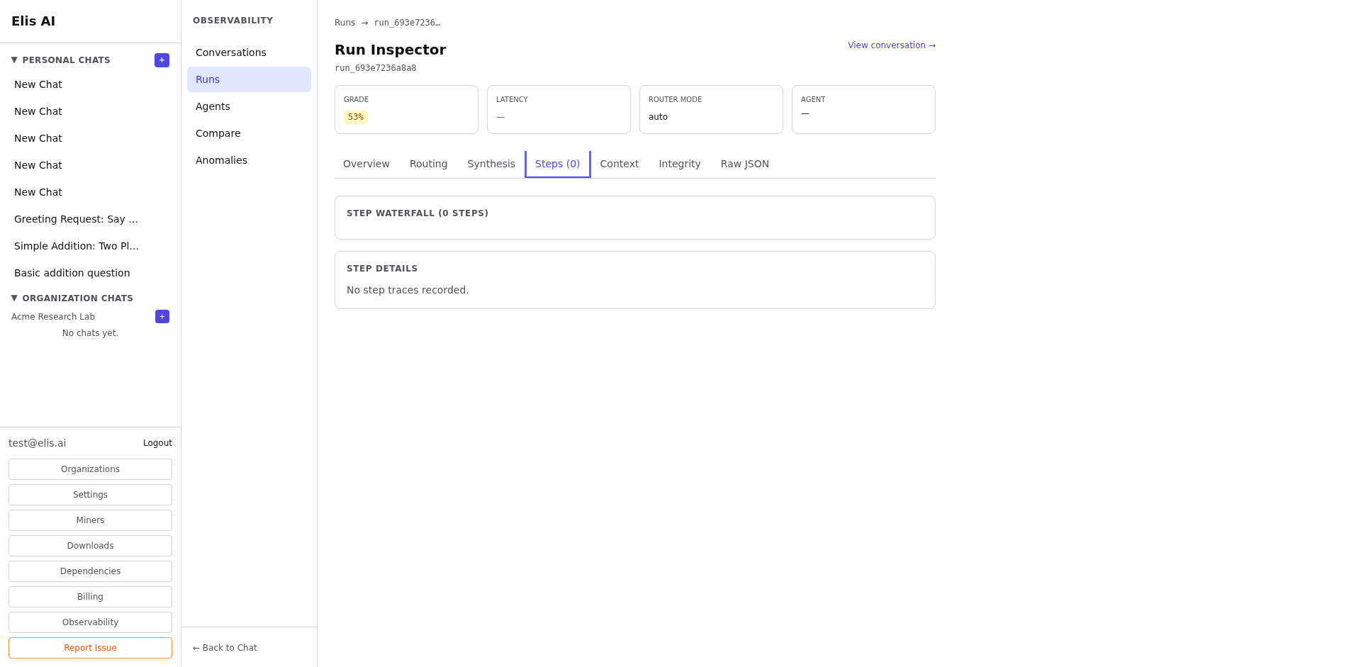 Steps tab showing execution chain