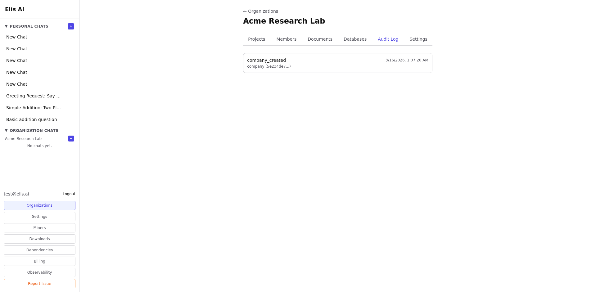 Audit Log tab in organization