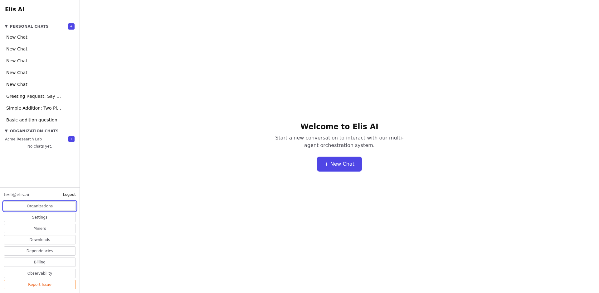 Sidebar with Organizations link