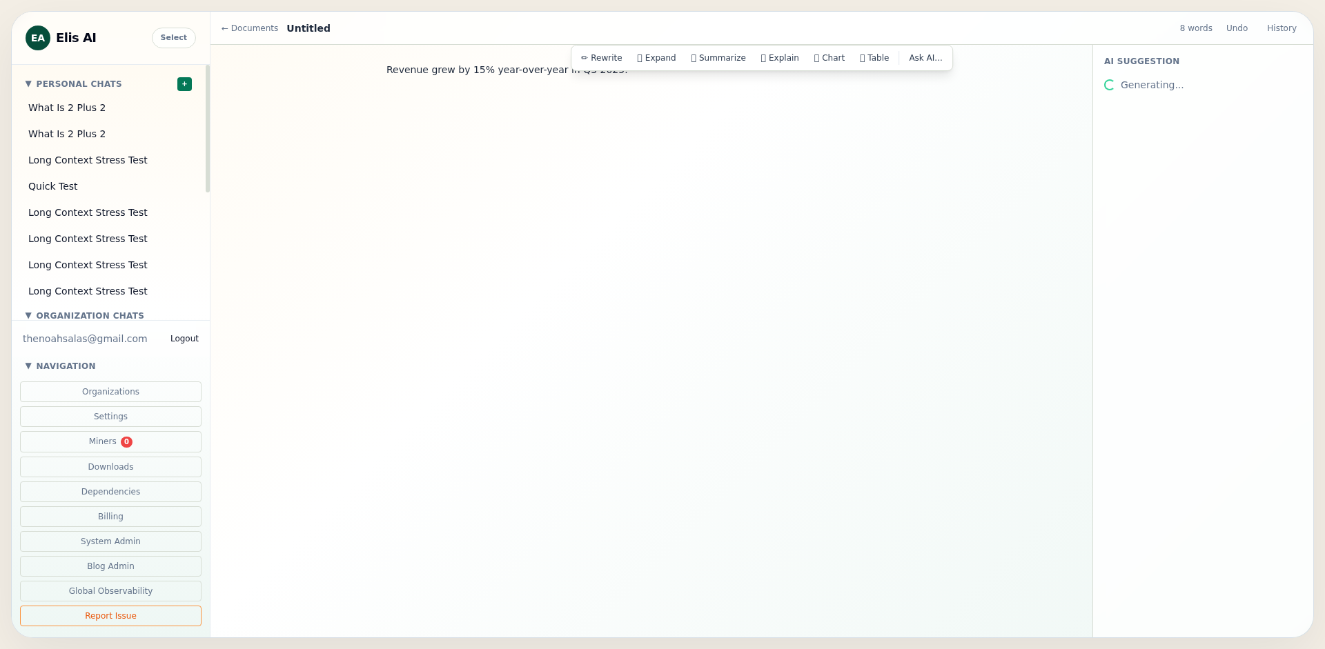 Ask AI dropdown with mode select and web research checkbox
