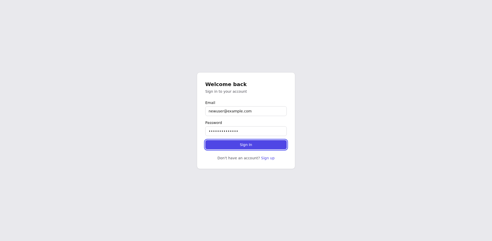Login page