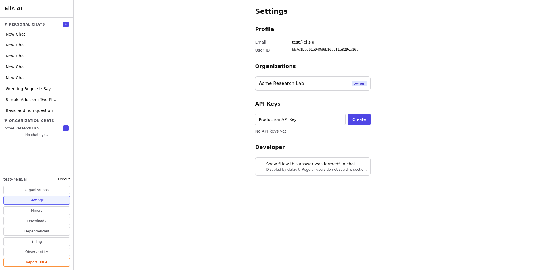 Newly created API key shown for copying